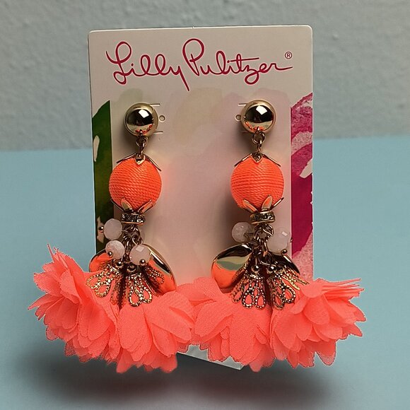 Lilly Pulitzer Full Bloom Earrings Tangelo Gold Tone Statement Elegant Casual - Picture 1 of 5